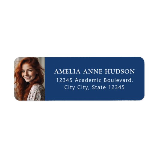 Elegant White Script Photo Blue Return Address (Vorne)