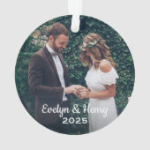 Elegant White Script Wedding Monogram Photo Ornament (Rückseite)