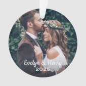 Elegant White Script Wedding Monogram Photo Ornament (Vorderseite)