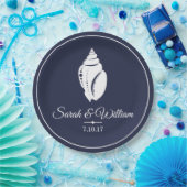 Elegant White Seashell & Navy Blue | PERSONALISIER Pappteller (Party)