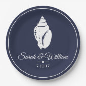 Elegant White Seashell & Navy Blue | PERSONALISIER Pappteller (Vorderseite)