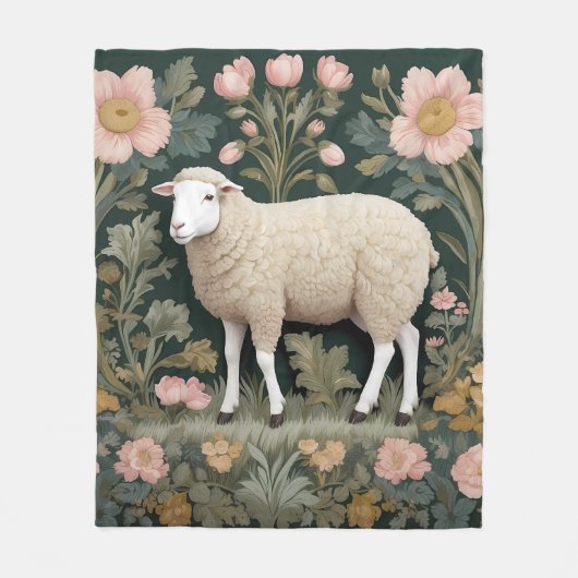 Elegant White Sheep William Morris Inspiriert Fleecedecke (Vorderseite)