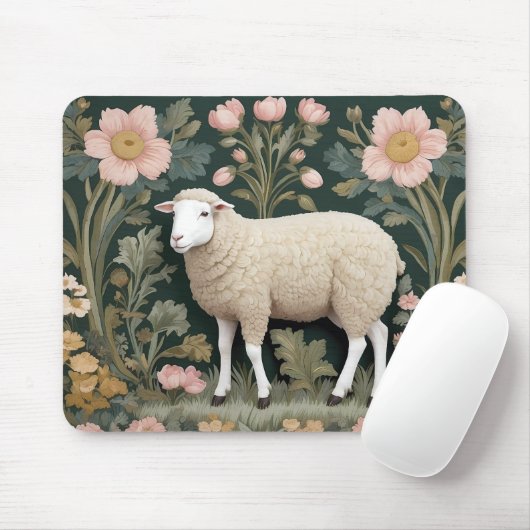 Elegant White Sheep William Morris Inspiriert Mousepad (Mit Mouse)