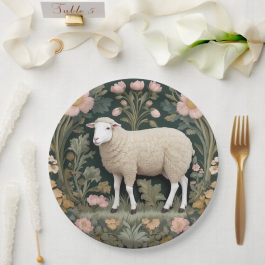 Elegant White Sheep William Morris Inspiriert Pappteller (Hochzeit)