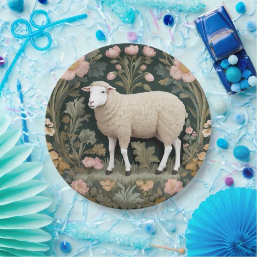 Elegant White Sheep William Morris Inspiriert Pappteller (Party)