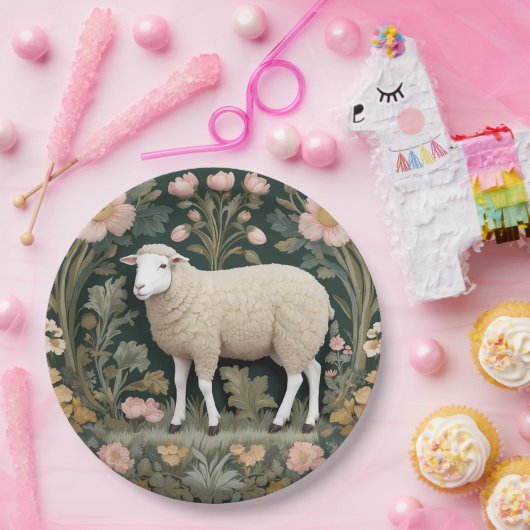 Elegant White Sheep William Morris Inspiriert Pappteller (Party)