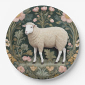 Elegant White Sheep William Morris Inspiriert Pappteller (Vorderseite)