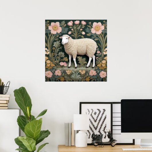 Elegant White Sheep William Morris Inspiriert Poster (Heimbüro)
