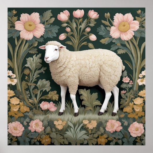 Elegant White Sheep William Morris Inspiriert Poster (Vorne)