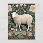 Elegant White Sheep William Morris Inspiriert Postkarte (Vorderseite)