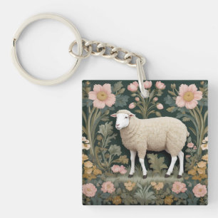 Elegant White Sheep William Morris Inspiriert Schlüsselanhänger