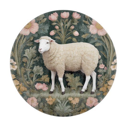 Elegant White Sheep William Morris Inspiriert Schneidebrett (Vorderseite)