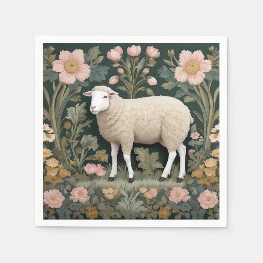 Elegant White Sheep William Morris Inspiriert Serviette (Vorderseite)