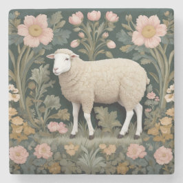 Elegant White Sheep William Morris Inspiriert Steinuntersetzer