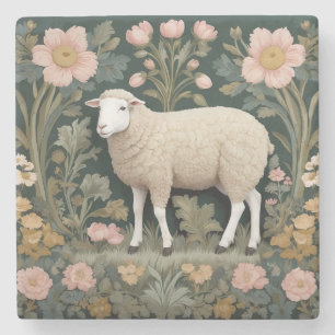 Elegant White Sheep William Morris Inspiriert Steinuntersetzer