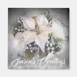 Elegant White & Silver Christmas Poinsettia Magnet