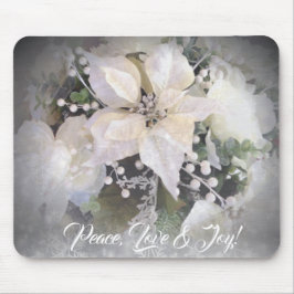 Elegant White & Silver Christmas Poinsettia Mousepad