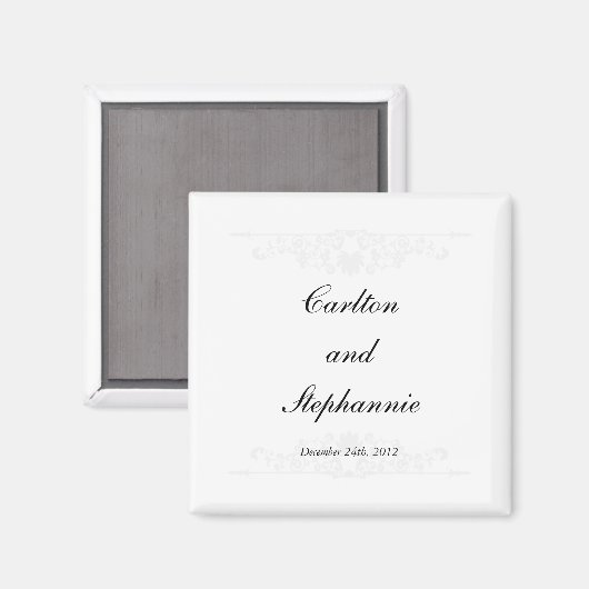 Elegant White/Silver Wedding Magnet Gefallen (Vorderseite/Rückseite)