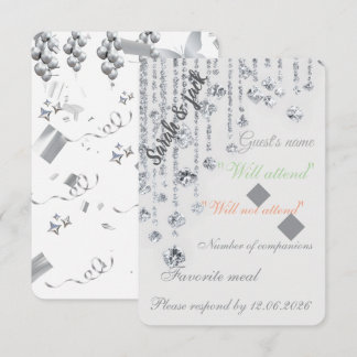 Elegant White & Silver Wedding RSVP card– Floral & Karte