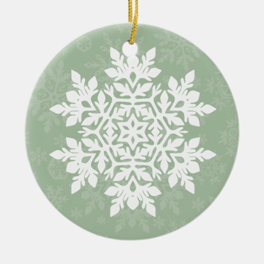 Elegant White Snowflake (Sage Pine) Keramik Ornament (Vorne)