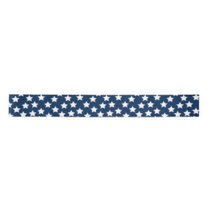 Elegant White Stars Blue Background Patriotic Satinband