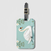 Elegant white swan floral blue gepäckanhänger (Vorderseite Vertikal)