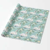 Elegant white swan floral blue geschenkpapier (Ungerollt)