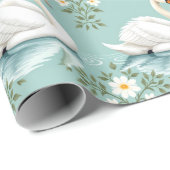 Elegant white swan floral blue geschenkpapier (Rolleneckpunkt)