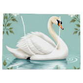 Elegant white swan floral blue große geschenktüte (Rückseite)