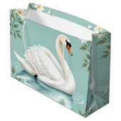 Elegant white swan floral blue große geschenktüte (Rückseite Schrägansicht)