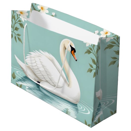Elegant white swan floral blue große geschenktüte (Vorderseite Schrägansicht)