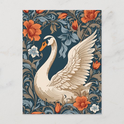 Elegant White Swan William Morris Inspirierte flor Postkarte (Vorderseite)