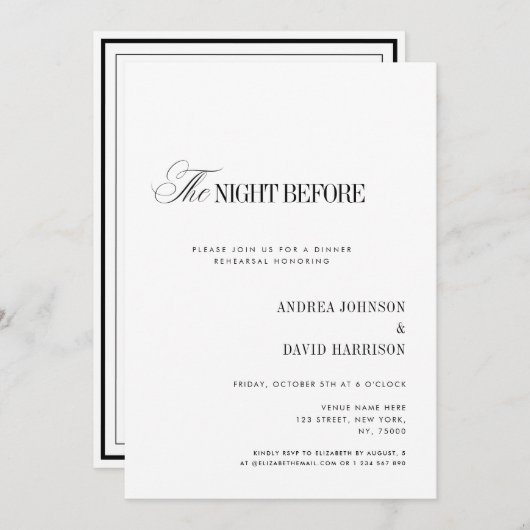 Elegant White The Night Before Rehearsal Dinner Einladung (Vorne/Hinten)
