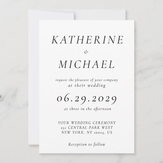 Elegant White Timeless Wedding Invitations Einladung (Vorderseite)