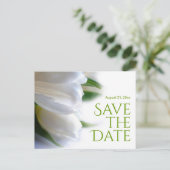 Elegant White Tulips Save the Date Ankündigungspostkarte (Stehend Vorderseite)
