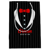 Elegant White Tuxedo Rote Krawatte Groom Typografi Mittlere Geschenktüte (Vorderseite)