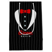Elegant White Tuxedo Rote Krawatte Groom Typografi Mittlere Geschenktüte (Rückseite)