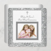 Elegant White Twin First Communion Einladung (Vorne/Hinten)