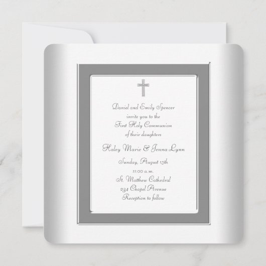 Elegant White Twin First Communion Einladung (Rückseite)