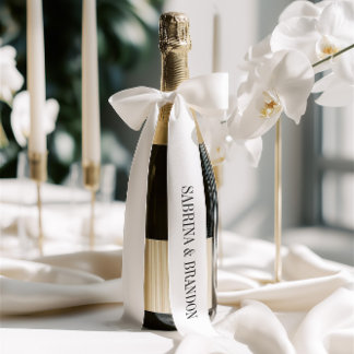 Elegant White Wedding Bride & Groom Names Satinband