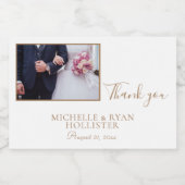 Elegant White Wedding Danke Foto Schaumweinetikett (Einzelnes Label)