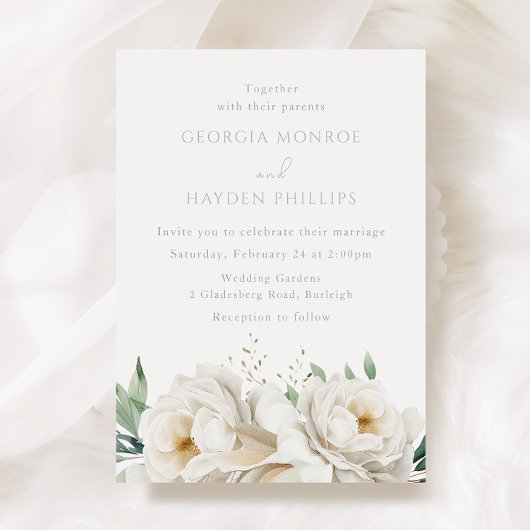 Elegant White Wedding Flowers Wedding Invitation Einladung