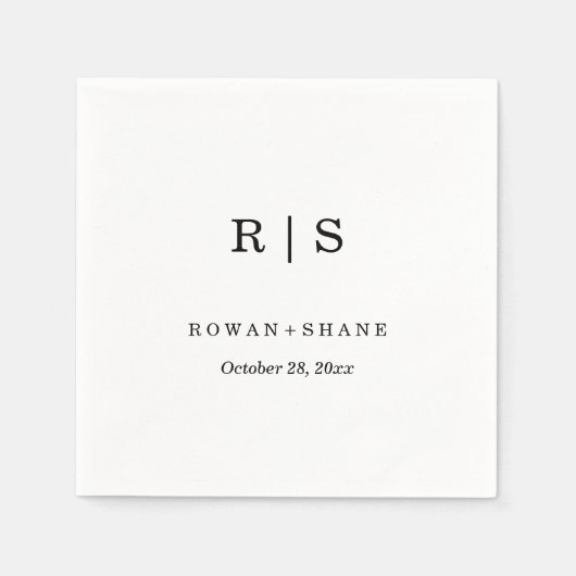 Elegant White Wedding Napkin mit Black Monogram Serviette (Vorderseite)