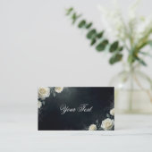 Elegant White Wedding Roses on Black Background Visitenkarte (Stehend Vorderseite)