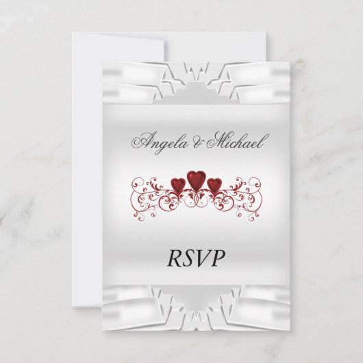 Elegant White Wedding RSVP Red Hearts Karte (Vorderseite)