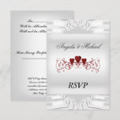 Elegant White Wedding RSVP Red Hearts Karte (Vorne/Hinten)