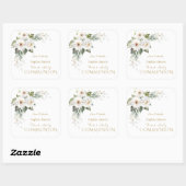 Elegant White Wild Rose First Holy Communion Quadratischer Aufkleber (Blatt)