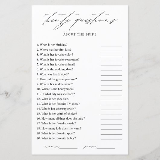 Elegant, wie gut Sie die Braut kennen (Vorderseite)