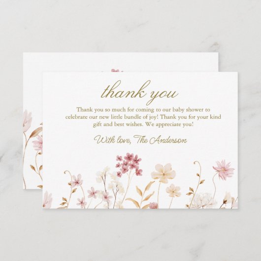 Elegant Wild Blume Babydusche Dankeskarte (Vorne/Hinten)