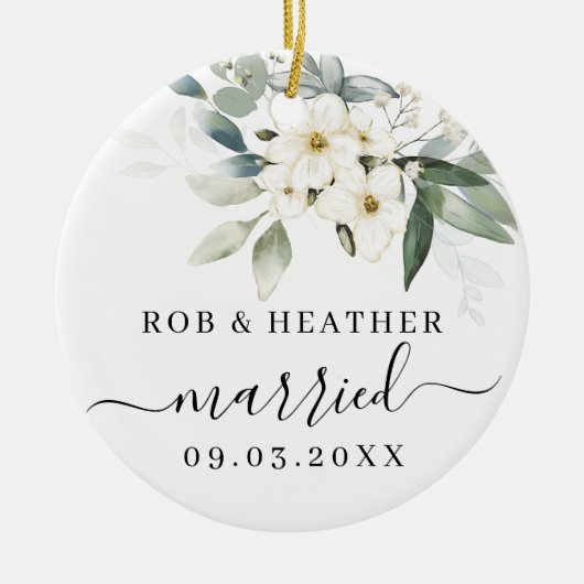 Elegant Wild Blume Personalisiert Verheiratet neu  Keramik Ornament (Vorne)